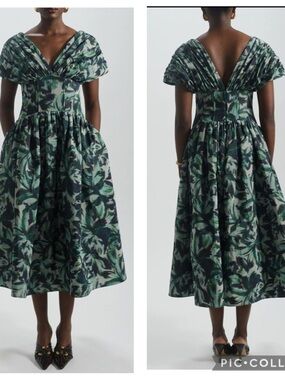 Amsale Drop-Waist Corset Dress in Emerald-Multi